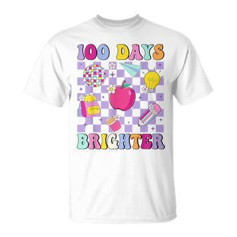 100 Days Brighter Retro Disco 100Th Day Of School Teacher T-Shirt | Mazezy