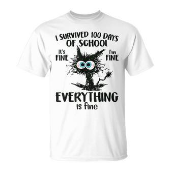 100 Days Of School It's Fine I'm Fine Everthing Is Fine T-Shirt | Seseable UK