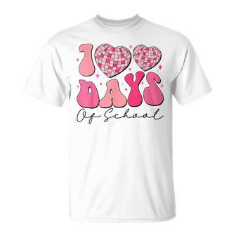 100 Days Of School Pink Disco Hearts 100Th Day Of School T-Shirt - Seseable