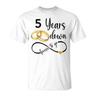 5 Years Down Forever To Go Couple 5Th Wedding Anniversary T-Shirt - Thegiftio UK