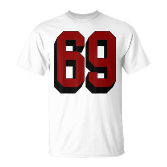 69 Number 69 Varsity Fan Sports Team White Jersey T-Shirt - Monsterry