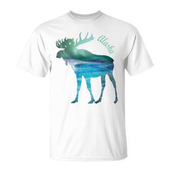 Alaska Moose Souvenir Keepsake Alaskan Northern Lights T-Shirt - Monsterry