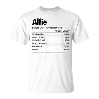 Alfie Nutrition Facts Name Definition Graphic T-Shirt - Seseable