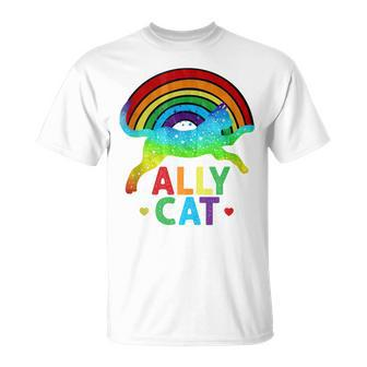 Ally Cat Lgbt Pride Ally Cat With Rainbow T-Shirt - Monsterry UK