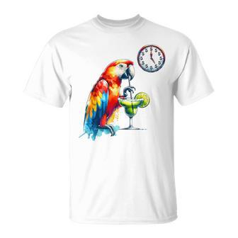 Always 5 O'clock Colorful Parrot Drinking Margarita T-Shirt - Seseable
