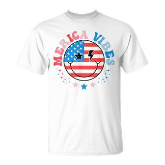 America Vibes Usa Flag 4Th Of July American Face Smile Retro T-Shirt - Monsterry UK