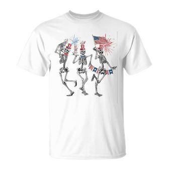 American Flag Dancing Skeleton 4Th Of July Skeleton T-Shirt - Monsterry
