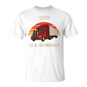 American Truck Life Is A Highway Retro Sunset T-Shirt - Monsterry UK