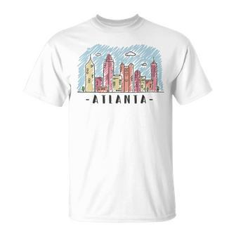 Atlanta Skyline Multi Color Watercolors Souvenir Atl Georga T-Shirt - Monsterry CA