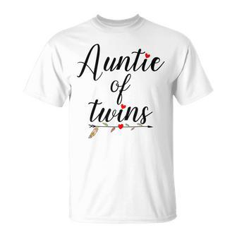 Auntie Of Twins Double Heart Pregnancy Announcement T-Shirt - Monsterry UK