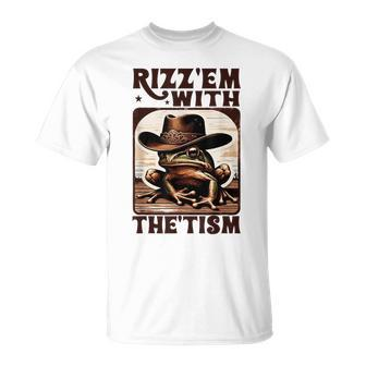 Autism Rizz Em With The Tism Meme Autistic Frog Cowboy T-Shirt | Mazezy