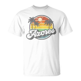 Azores Portugal Island Vacation Palm Trees Retro Beach T-Shirt - Monsterry