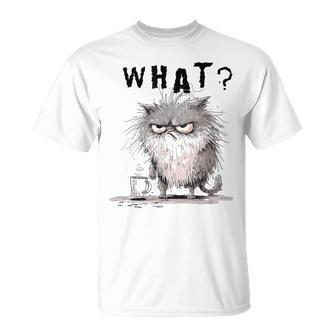 Bad Temper Feline With Coffee Grumpily Catty Grouchy Catt T-Shirt - Monsterry DE