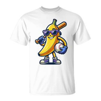 Banana Playing Baseball Fruit Lover Baseball Player T-Shirt - Seseable