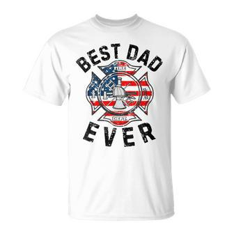 Best Dad Ever Symbol American Flag Firefighter Fathers Day T-Shirt - Thegiftio UK