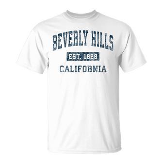 Beverly Hills California Ca Vintage Sports Navy Print T-Shirt - Monsterry