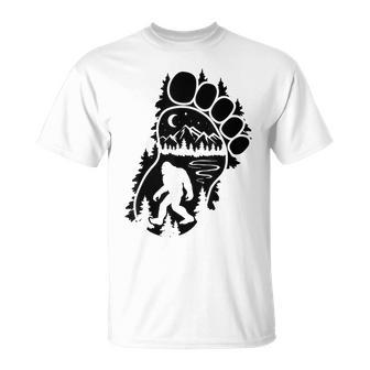 Bigfoot Sasquatch Footprint In The Mountains For Women T-Shirt - Monsterry