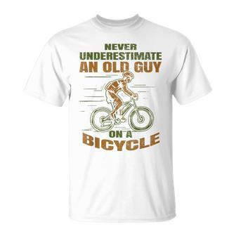 Bike Cycling Never Underestimate An Old Guy On A Bicycle T-Shirt | Mazezy