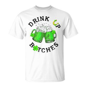 Bitches Drink Up St Patrick's Day Beer Lover Womens T-Shirt - Monsterry