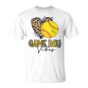 Bleached Softball Game Day Vibes Leopard Heart Headband Mom T-Shirt - Seseable