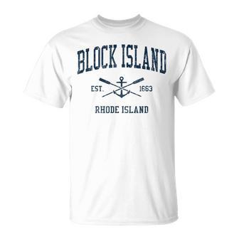 Block Island Ri Vintage Navy Crossed Oars & Boat Anchor T-Shirt - Monsterry