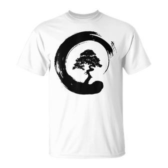 Bonsai Tree Enso Circle Buddhist Zen Calligraphy T-Shirt - Monsterry UK