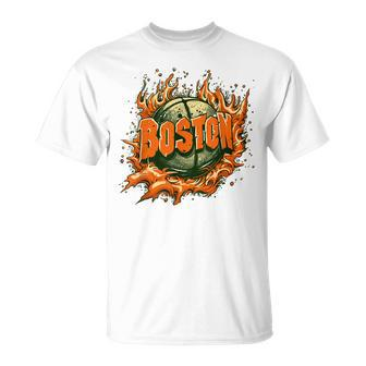 Boston Basketball On Fire Fan T-Shirt - Seseable