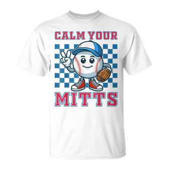 Calm Your Mitts Baseball Mom Baseball Fan Retro Game Days T-Shirt - Monsterry