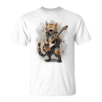 Cat Singing With Electric Guitar Vintage T-Shirt - Monsterry DE