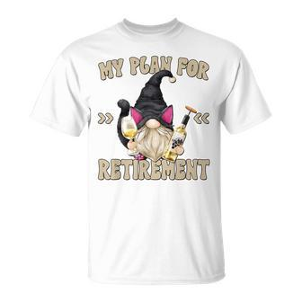 Cat And Wine Gnome Grandpa Retirement Plan For Cat Dad T-Shirt - Monsterry