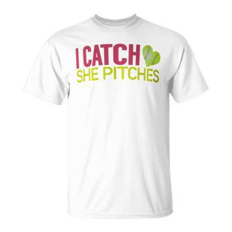 I Catch She Pitches Baseball T For Couples T-Shirt - Monsterry UK