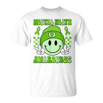 Checkered Smile Face Green Ribbon Mental Health Awareness T-Shirt | Mazezy DE