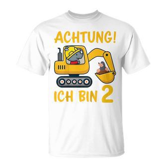 Children's Achtung Ich Bin 2 Jahre Alt 2Nd Birthday Digger Rhino T-Shirt - Seseable