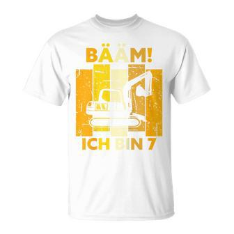 Children's Bäm Ich Bin 7 Sieben Jahre Boy 7Th Birthday Digger T-Shirt - Seseable
