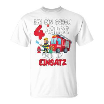 Children's Birthday Ich Bin Schon 4 Jahre Voll Im Einatz Fire Brigade T-Shirt - Seseable