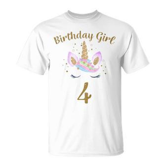 Children's Geburtstags 4 Jahre Mädchen Unicorn T-Shirt - Seseable