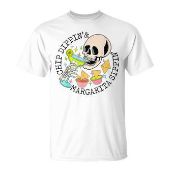 Chip Dippin Margarita Sippin Skull Skeleton T-Shirt - Seseable