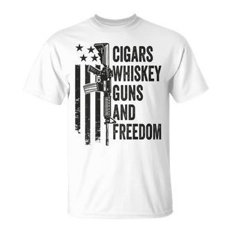 Cigars Whiskey Guns & Freedom Camo Gun Drinking- On Back T-Shirt - Monsterry AU