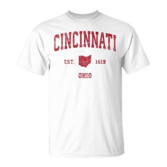 Cincinnati Ohio Oh Vintage Sports Red Print T-Shirt - Monsterry CA