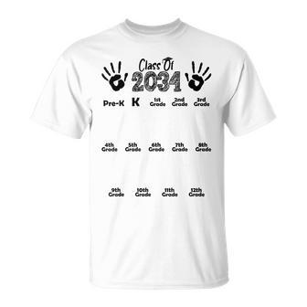 Class Of 2034 Grow With Me Handprint Pre-K 12Th Grade T-Shirt - Monsterry DE