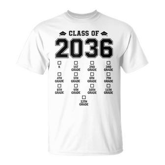 Class Of 2036 Grow With Me With Space For Checkmarks T-Shirt - Monsterry