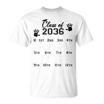 Class Of 2036 Yearly Graduation Hand Print Kindergarten 12Th T-Shirt - Seseable