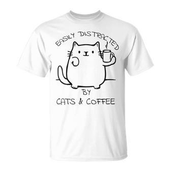 Coffee Cats Sayings Slogan Distracted T-Shirt - Thegiftio UK