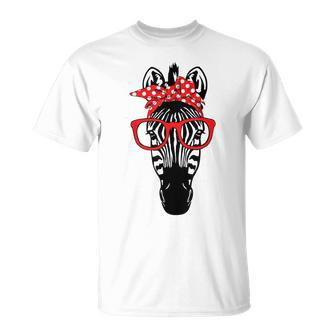Cool Mountain Zebra With Bandana Headband And Glasses T-Shirt - Thegiftio UK