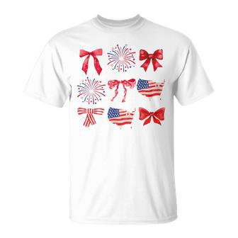 Coquette Bow 4Th Of July Usa American Patriotic Girl T-Shirt - Monsterry UK