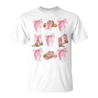 Coquette Pink Bow Cowboy Boots Hat Western Country Cowgirl T-Shirt - Monsterry