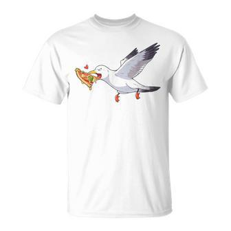 Cranky Seagull Beach Birds Stealing Pizza Summer T-Shirt - Thegiftio UK