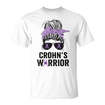 Crohn's Awareness Month Crohn's Warrior Purple Ribbon Womens T-Shirt - Monsterry