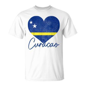 Curacao Flag Heart Caribbean Pride Women T-Shirt - Monsterry