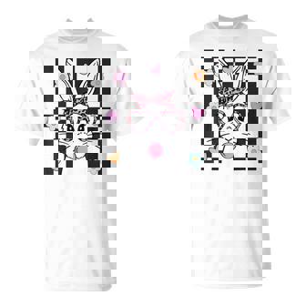 Cute Bunny With Leopard Bandana Glasses Bubblegum Easter Day T-Shirt - Seseable